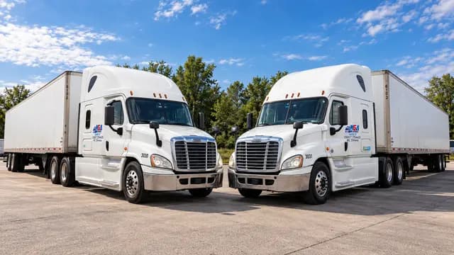 Two NGA Express tractors with dry van trailers parked side by side.